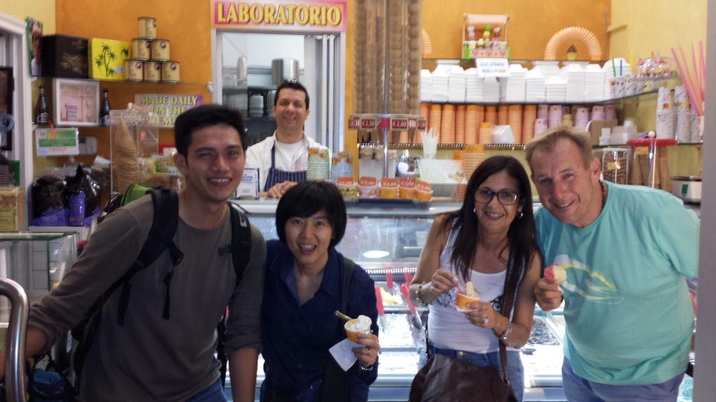 Enjoying artisan gelato during our walking dusk tour of Rome