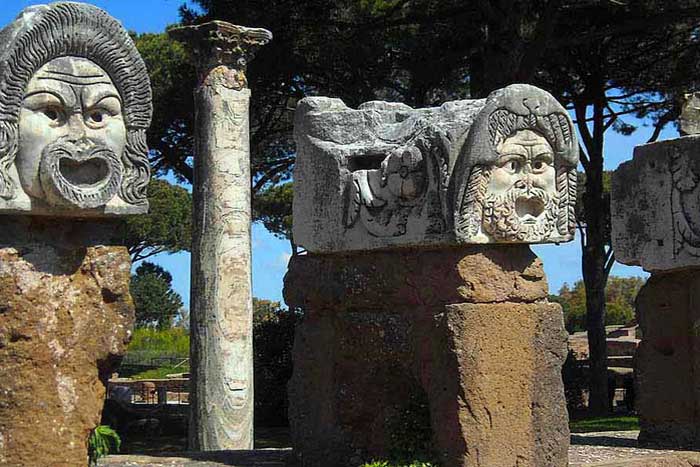 Original decorations of the theater house in Ostia Antica