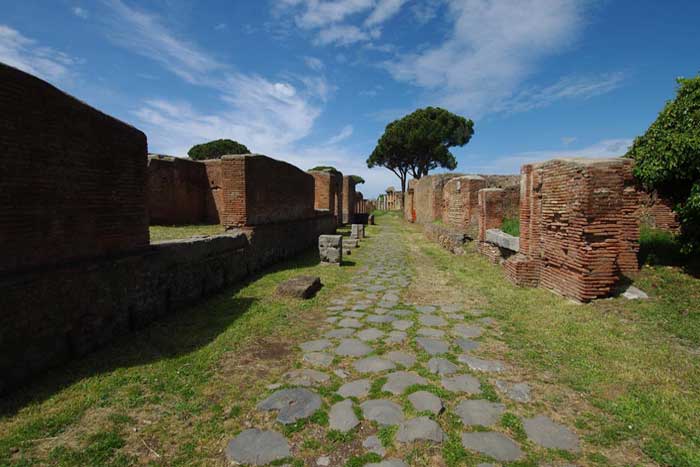 A view of the baths in the archeological site of Ostia Antica. Join our Ostia Antica Tour.
